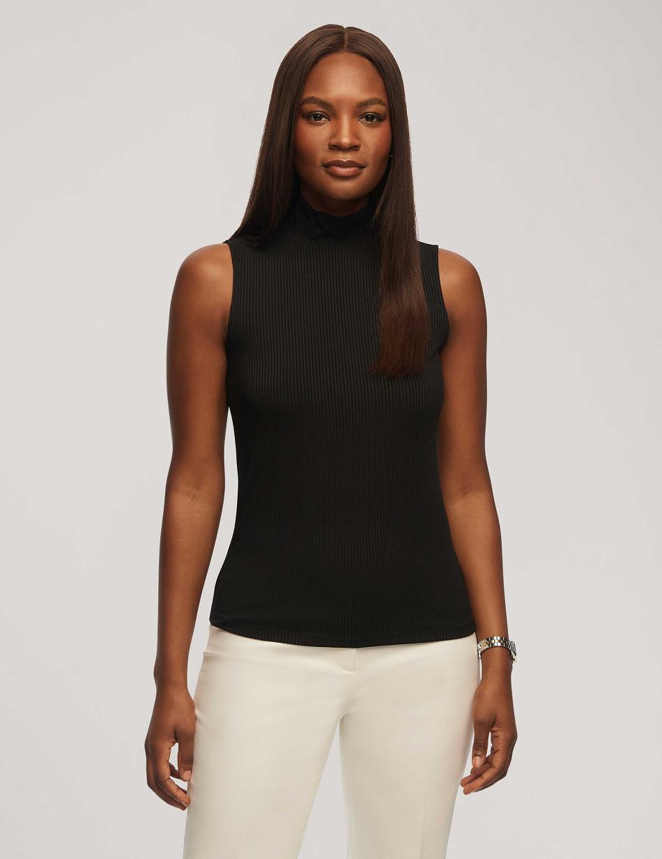 Hauts Anne Klein Rib Knit Seamed Mock Neck Shell   | CDI-0744066